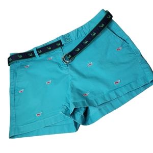 Vinyard Vines Turquoise Chino High Rise Short Whale Embroided Preppy Nautical 14
